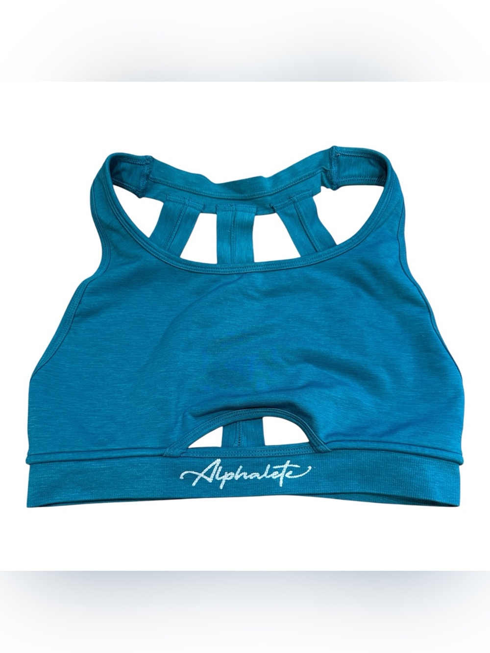 Alphalete | Bright Blue Trinity Cutout Sports Bra with Script Logo